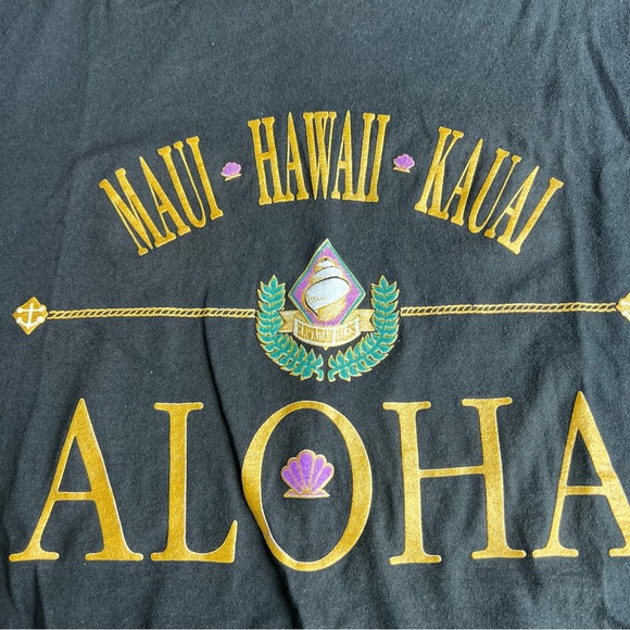 Vintage Hawaii shirt XL single stitch Maui Aloha Kuaia black 90s - Picture 2 of 5